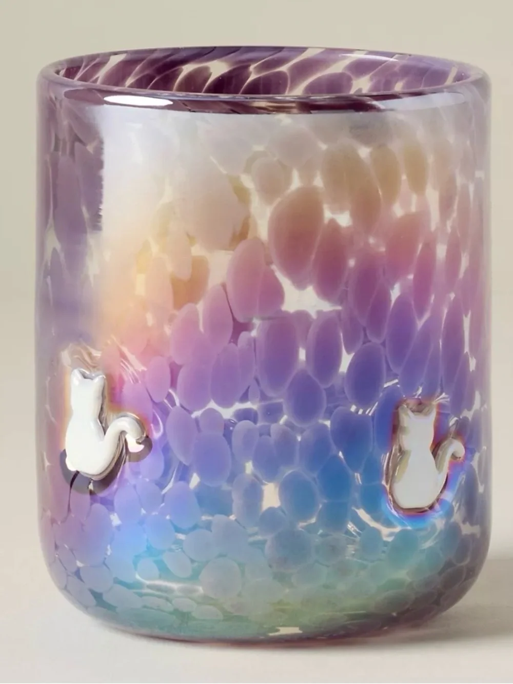 Anthropologie Icon Juice Glass Marquee Luster Cat Purple White 17 Oz Limited New